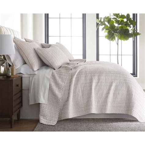 Levtex Home Tobago Stripe 3 Piece Taupe Cotton Fullqueen Quilt Set