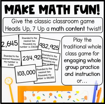 4th Grade Math Review Game - Heads Up, Seven Up Math Game Growing Bundle