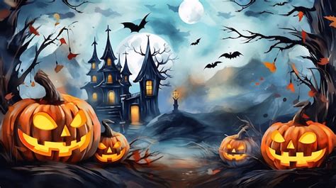 Premium AI Image | Watercolor halloween wallpaper with evil pumpkins ...