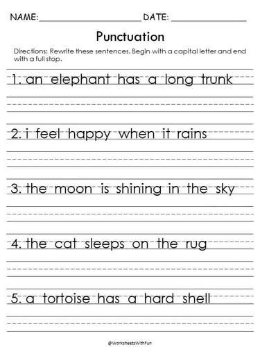 Punctuation Capitalization Worksheets Fix The Simple Sentences