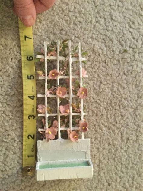 Two 7 Vintage Wood Dollhouse Garden Trellises With Pink Flowers Garden Trellis Dollhouse