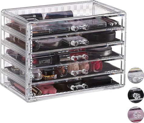 Relaxdays Kosmetik Organizer 5 Schubladen Acryl Schubladenbox für