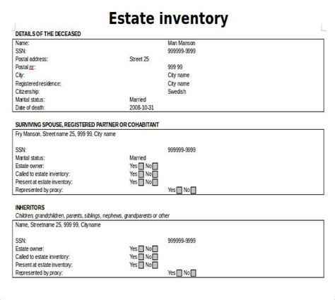 Printable Estate Inventory Worksheet