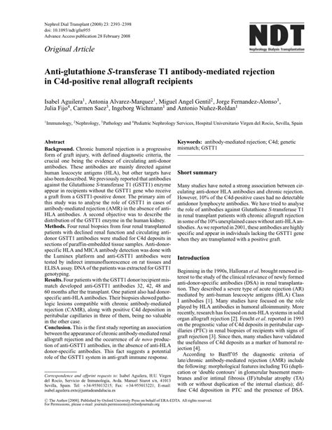 Pdf Anti Glutathione S Transferase T Antibody Mediated Rejection In