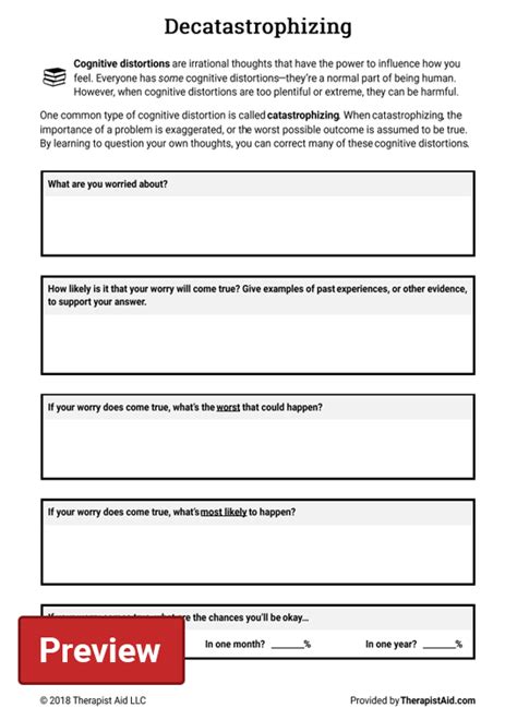 Cognitive Restructuring Decatastrophizing (worksheet) | Free Worksheets ...