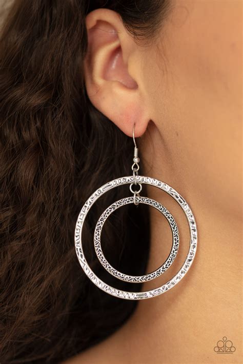 Paparazzi Fiercely Focused Silver Shimmer Textured Hoop Earrings