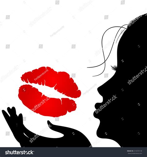 Silhouette Girl Who Sends Air Kiss Stock Vector (Royalty Free) 214374118