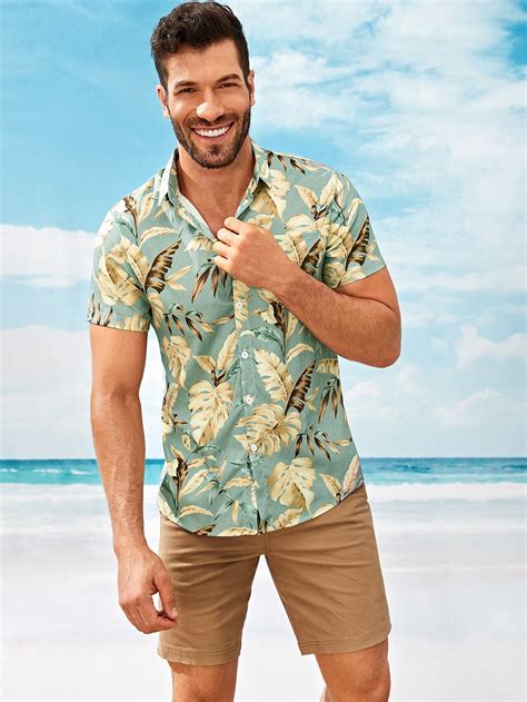 Men Tropical Print Shirt Mens Beach Shirts Summer Outfits Men