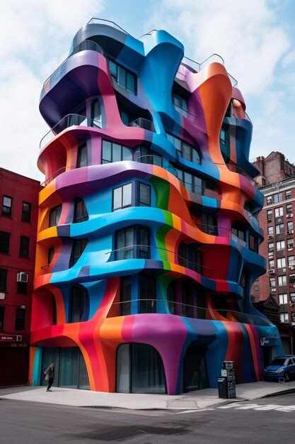 Un Edificio Colorido Con Muchas Ventanas Y Un Letrero Que Dice