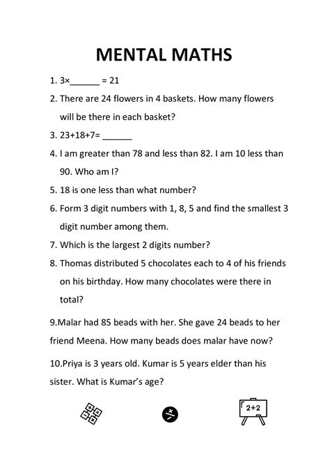 Mental Maths Grade 1 Worksheet Artofit