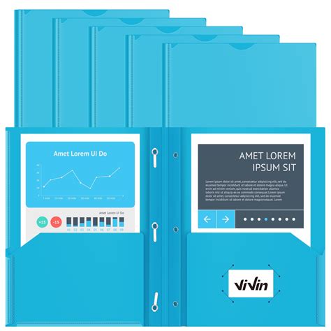 ViVin Durable Poly 10 Pack Pocket Folders With Clear Front 3 Hole