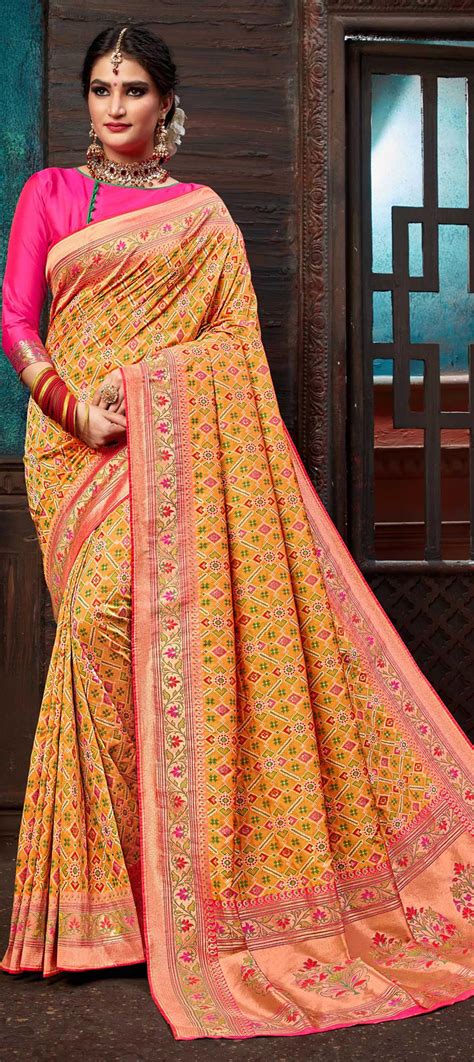 Traditional Yellow Color Patola Silk Silk Fabric Saree