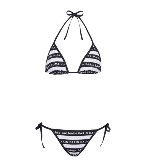 Womens Balmain White Striped Logo Bikini Harrods Uk