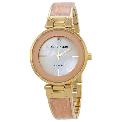 Anne Klein Blush Mother Of Pearl Dial Ladies Bangle Watch 2512lpgb