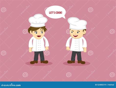 Happy Chef And Kitchen Assistant Vector Cartoon Characters Stock Vector Illustration Of