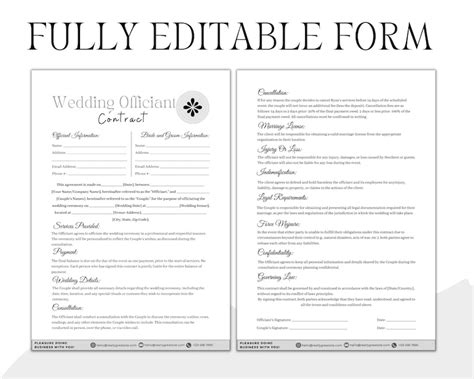 Editable Wedding Officiant Contract Marriage Officiant Wedding