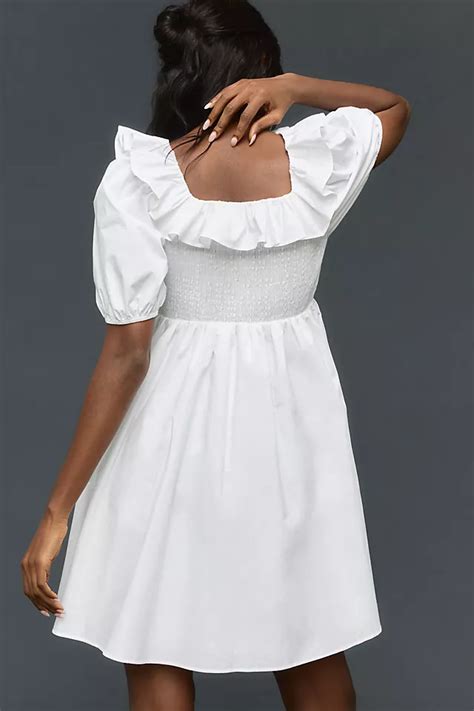 English Factory Puff Sleeve Ruffled Smocked Mini Dress Anthropologie