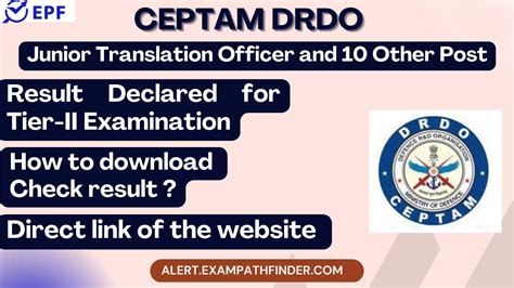 CEPTAM DRDO Junior Translation Officer And 10 Other Post Result