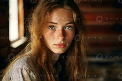Ai Generated Beautiful Young Russian Woman Freckled Face With Long Hair