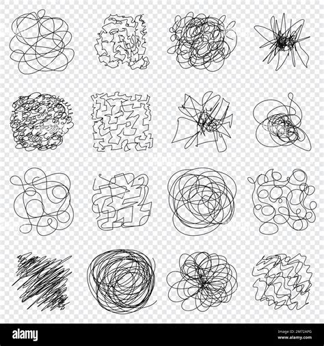 Set of Hand drawing random chaotic lines. Insane tangled scribble clew ...