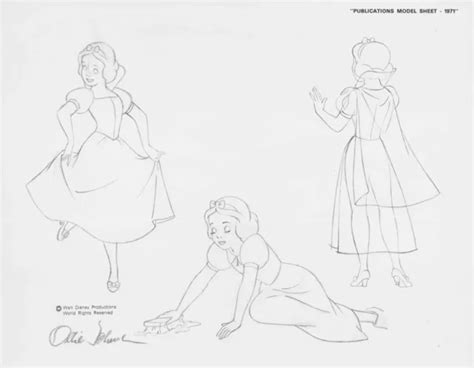 Disney 1971 Publications Model Sheet Snow White Poses Uf Signed