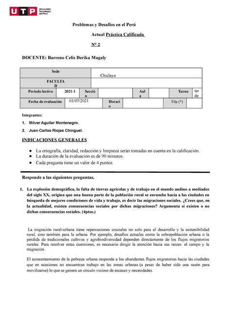 Pr Ctica Calificada Desaf Os Desaf Os Y Problemas En El Per Utp