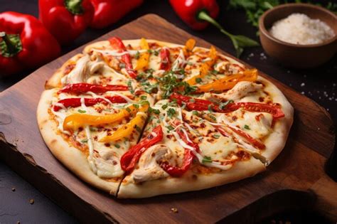 Premium Photo Chicken Pizza With Bell Peppers