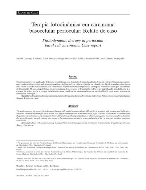 Pdf Terapia Fotodin Mica Em Carcinoma Basocelular Periocular Um