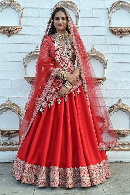 Buy Red Pure Handloom Cotton Embroidery Dabka Dori Floral Border Bridal