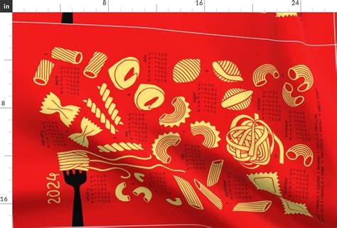 Pasta Tea Towel Calendar Red Fabric Spoonflower