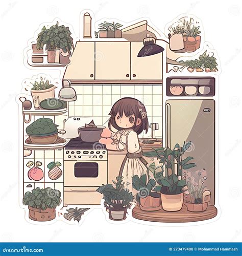 Delicia De Cocina Kawaii Hecha Con Ai Generativo Stock de ilustración