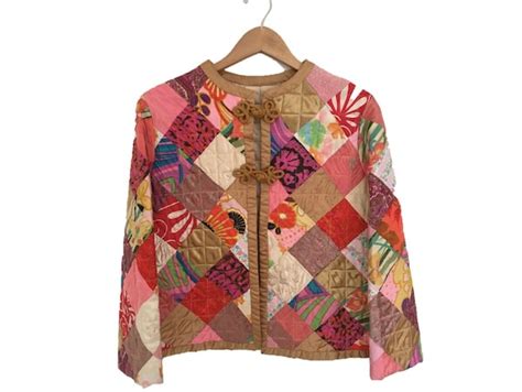 1970s Bohemian Patchwork Quilt Jacket Vintage 60s 7 Gem