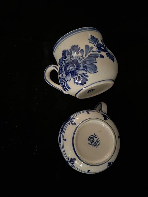 Delft Blue Set Of Hand Painted Floral Cups Etsy