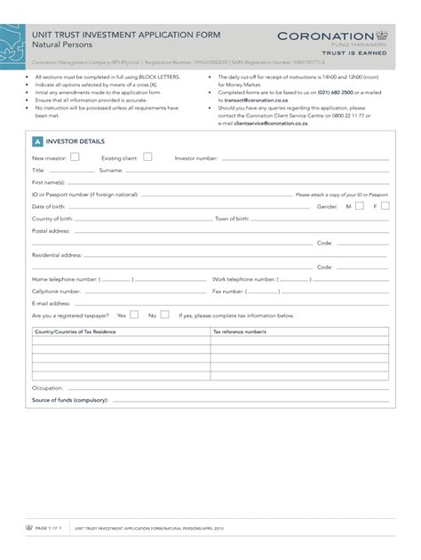 Fillable Online Unit Trust Investment Application Form Fax Email Print