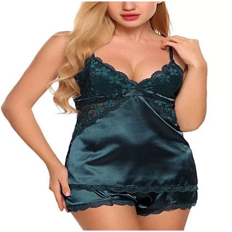 Munlar Women S Lingerie Strappy Floral Lace Satin Cami And Shorts Set