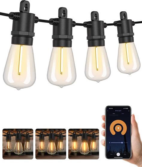 XMCOSY Outdoor String Lights 98FT Smart Dimmable Patio Lights APP