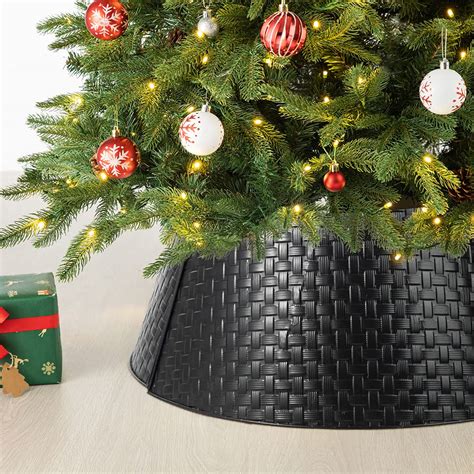 Glitzhome D Black Metal Woven Tree Collar Tree Base Cover