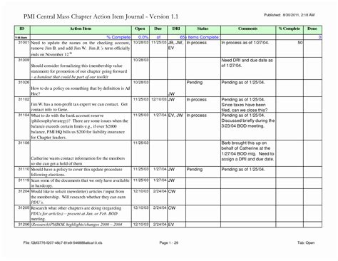 Meeting Action Item Template Excel