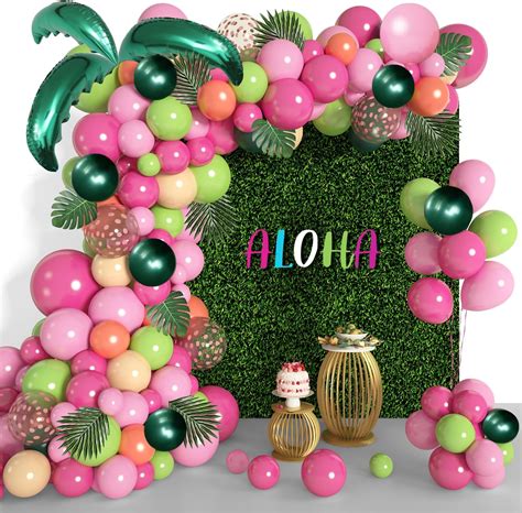 Fepito 124pcs Tropical Balloons Garland Kit Pink Green