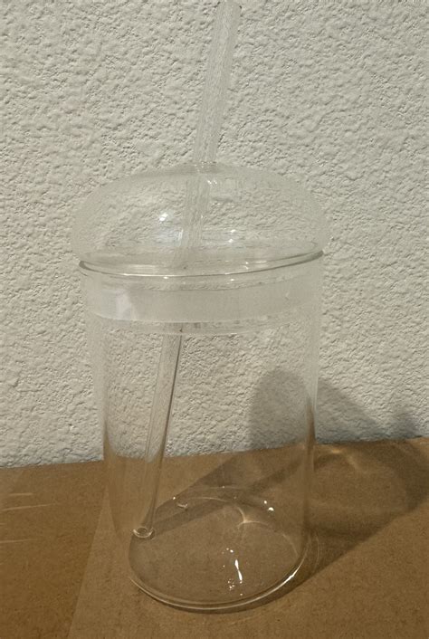 17oz Ice Coffee Lover Glasscup With Glass Straw Dome Lid Clear Glasscan