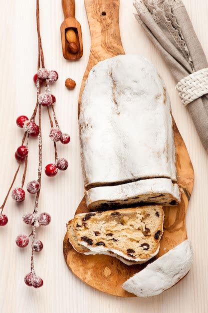 Premium Photo Christmas Stollen On Light Wooden Background