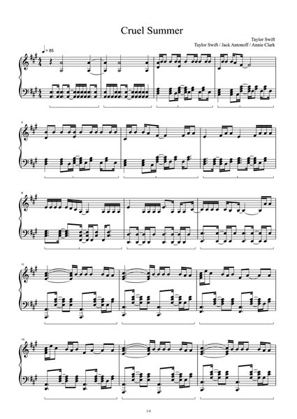 Cruel Summer By Taylor Swift Piano Solo Digital Sheet Music Sheet