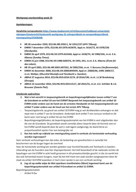 Staatsrecht Week Uitwerkingen Van De Werkgroep Werkgroep