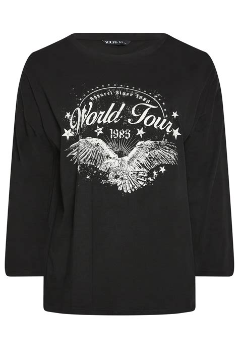 YOURS Plus Size Black 'World Tour' Slogan Print Top | Yours Clothing