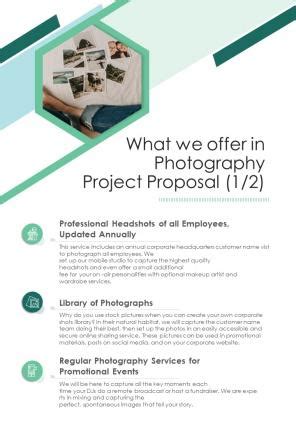 What We Offer In Photography Project Proposal One Pager Sample Example