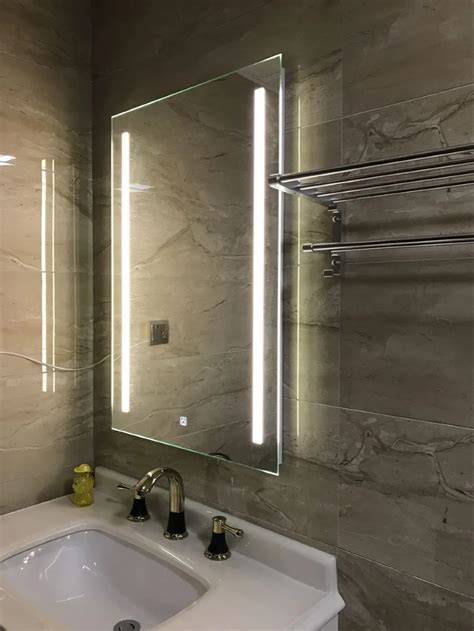 DIYHD Wall Mount Led Lighted Bathroom Mirror Vanity Defogger 2 Vertical Lights Rectangular Touch ...