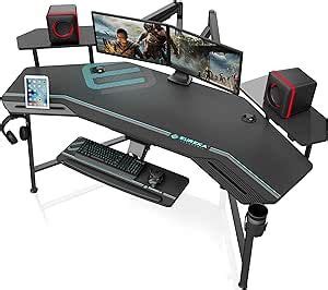 Eureka ergonomic gaming desk with led lights 72 large wing shaped ...