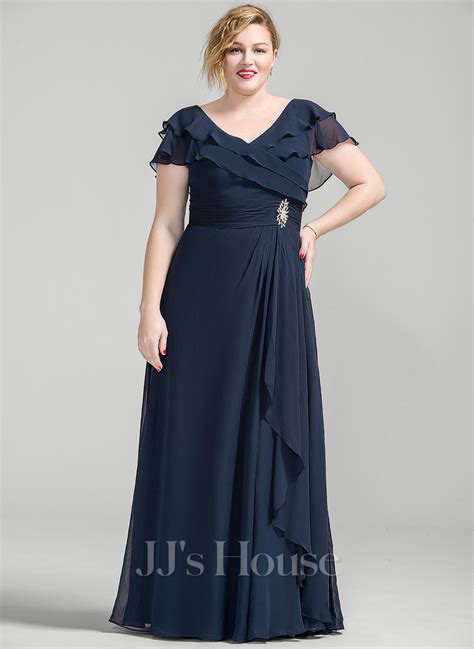 A Line V Neck Floor Length Chiffon Mother Of The Bride Dress With