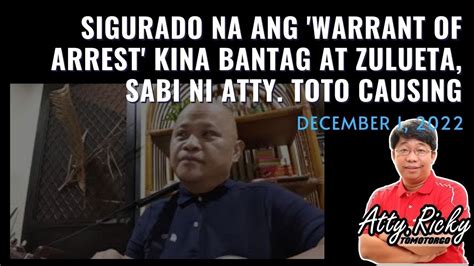 Sigurado Na Ang Warrant Of Arrest Kina Bantag At Zulueta Sabi Ni Atty Toto Causing Youtube