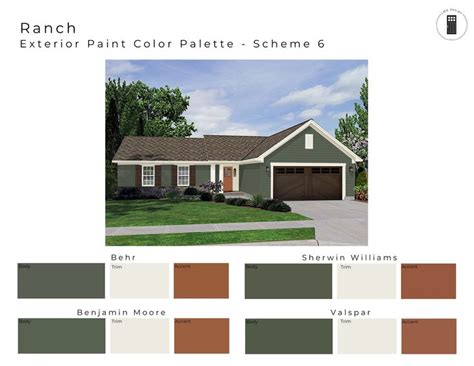 the exterior paint color palette scheme for this ranch house is green ...